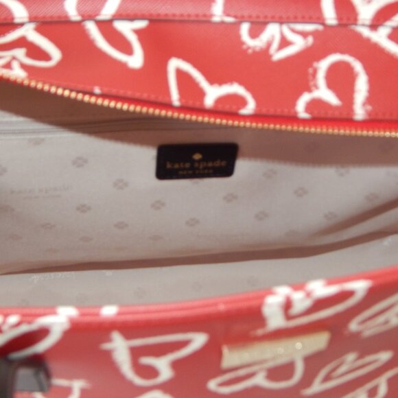 Kate Spade Margareta Shore Street Lipstick Hearts Large Top Zip Tote Bag Red NWT - Picture 8 of 10
